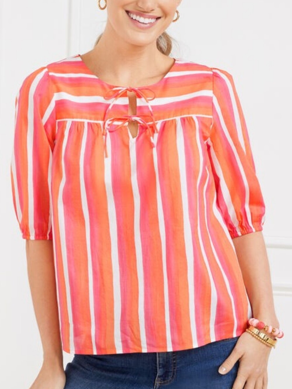 Talbots The Front Top - Painted Stripe Coral Sand Size Large